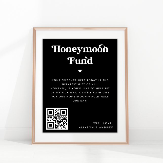 Black Retro Script Honeymoon Fund Wedding Sign (Creator Uploaded)