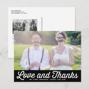 Black Retro Script Photo Wedding Thank You Postcard