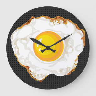 Black Retro Style Fried Egg Food Kitchen Decor Large Clock