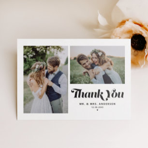Black Retro Two Photo Wedding Thank You Postcard