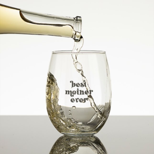 Black Retro Typography- Best Mother Ever Stemless Wine Glass (Creator Uploaded)