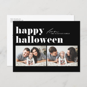 Black Retro Typography Happy Halloween Two Photo Holiday Postcard
