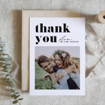 Black Retro Typography Modern Photo Wedding Thank You Card<br><div class="desc">Send heartfelt appreciation with our customisable photo wedding thank you card, designed to beautifully blend retro bold typography with an elegant handwritten script. This card offers a unique and stylish way to express your gratitude to guests who celebrated your special day. Effortlessly personalise the card with your unique thank you...</div>