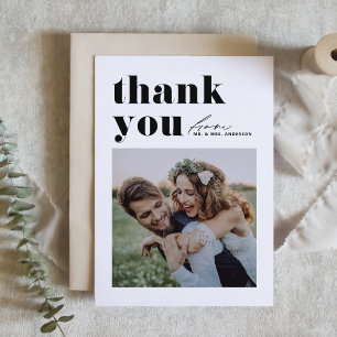 Black Retro Typography Modern Photo Wedding Thank You Card