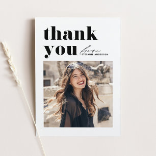 Black Retro Typography Photo Graduation Thank You Postcard
