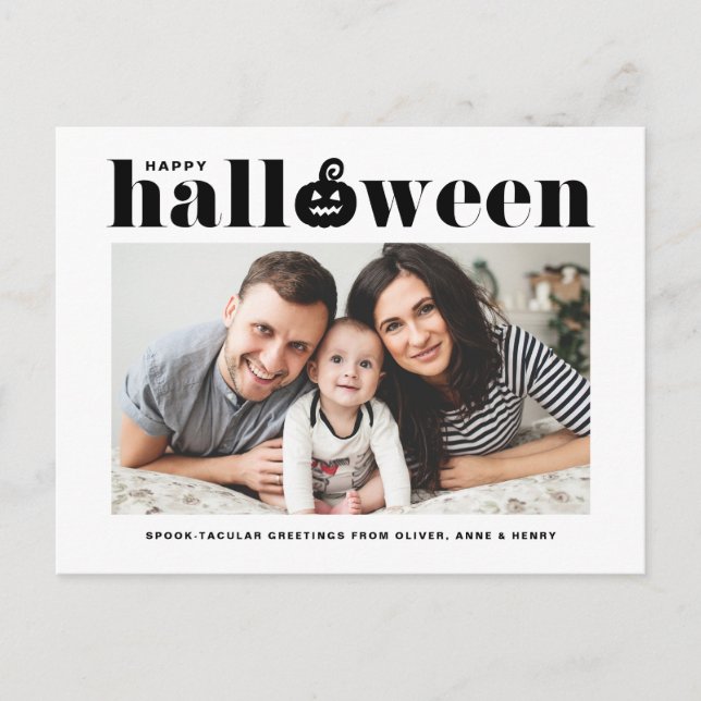 Black Retro Typography Photo Happy Halloween Announcement Postcard (Front)