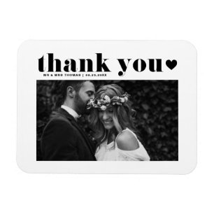 Black Retro Typography Photo Wedding Thank You Magnet