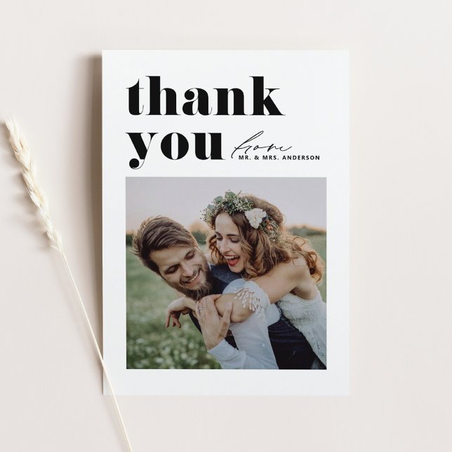 Black Retro Typography Photo Wedding Thank You Postcard (Creator Uploaded)