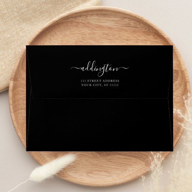 Black Return Address Handwritten Wedding 5x7 Envelope (Creator Uploaded)