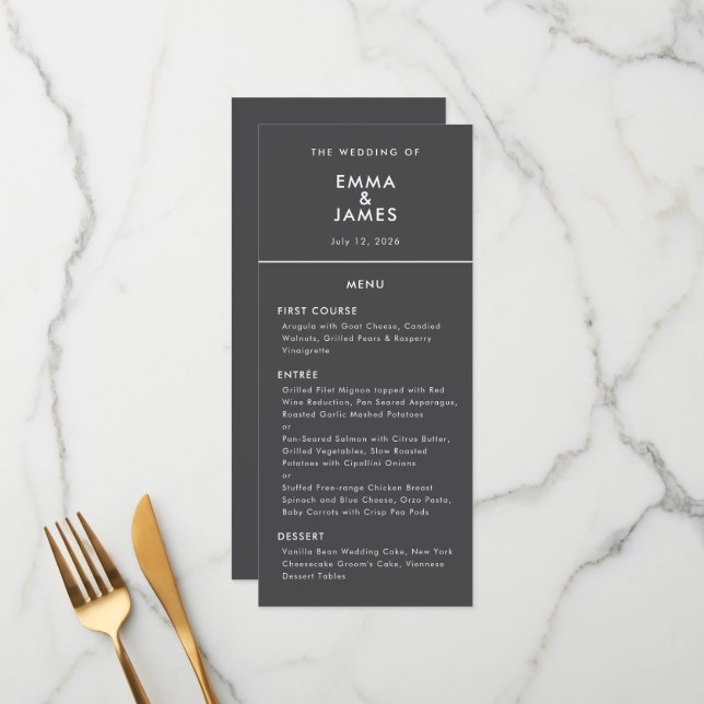Black Reverse Ampersand Wedding | Elegant Menu (Front/Back In Situ)