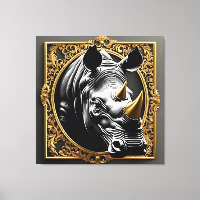 Black rhino gold ornamental frame canvas print (Front)