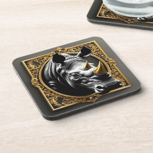 Black rhino gold ornamental frame coaster
