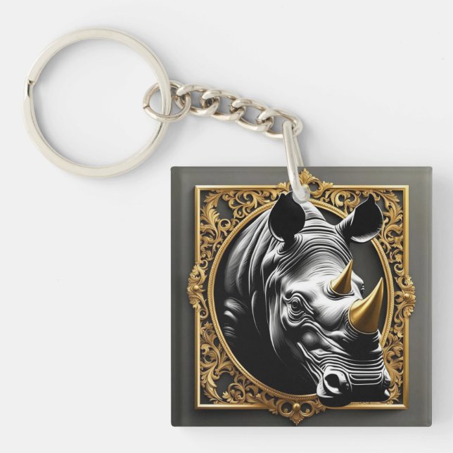 Black rhino gold ornamental frame key ring (Front)