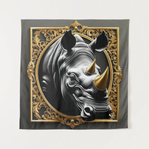 Black rhino gold ornamental frame tapestry