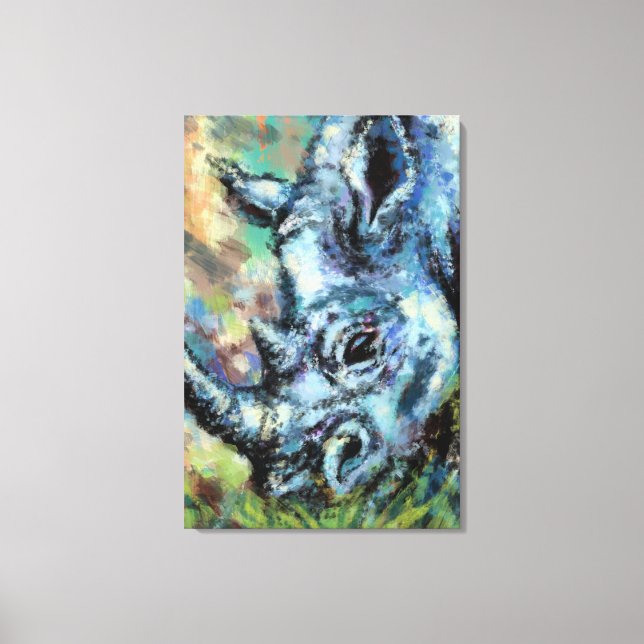 Black Rhino Grazes In Savannah Canvas Print (Front)