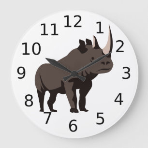 Black Rhino in a Grey Scale Large Clock