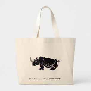 Black RHINOCEROS - Endangered animal - Large Tote Bag