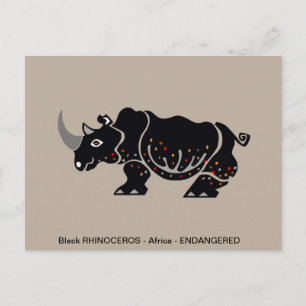 Black RHINOCEROS - Endangered animal - Wildlife - Postcard