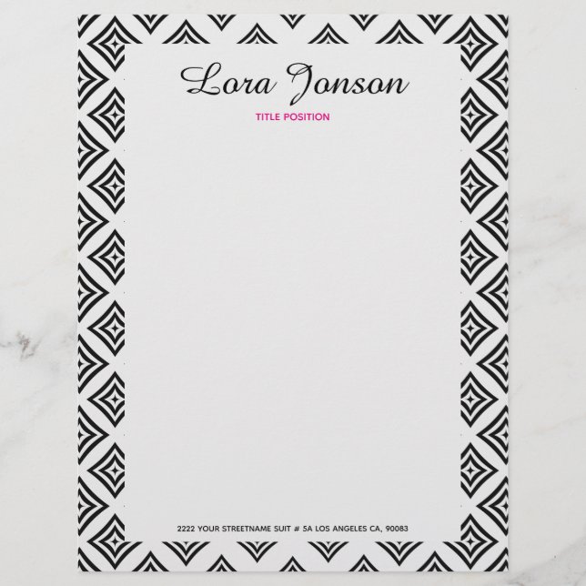 Black Rhomboid Over White Background Custom Letterhead (Front)