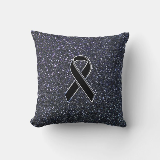 Black Ribbon Awareness Accent Decor Cushion (Front)