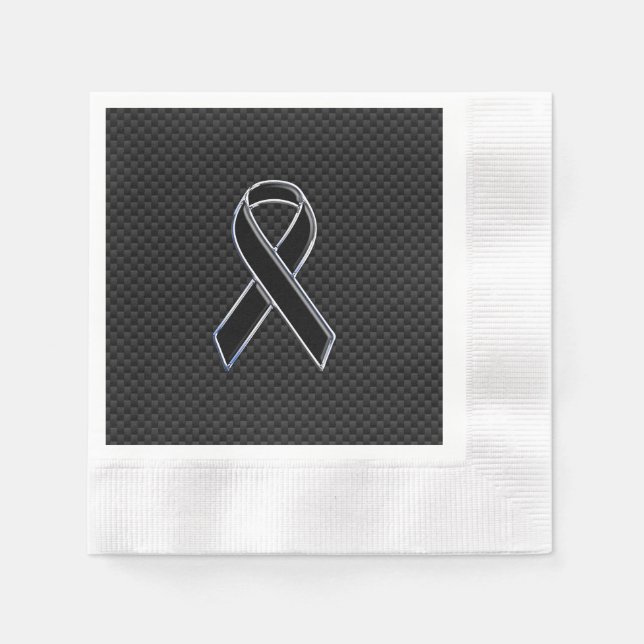 Black Ribbon Awareness Carbon Fiber Decor Napkin (Front)
