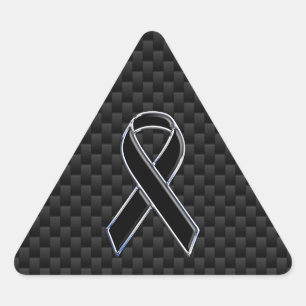 Black Ribbon Awareness Carbon Fiber Decor Triangle Sticker