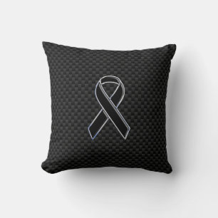 Black Ribbon Awareness Carbon Fibre Decor Cushion