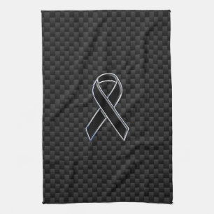 Black Ribbon Awareness Carbon Fibre Decor Tea Towel