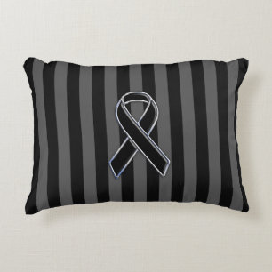 Black Ribbon Awareness on Vertical Stripes Decorative Cushion