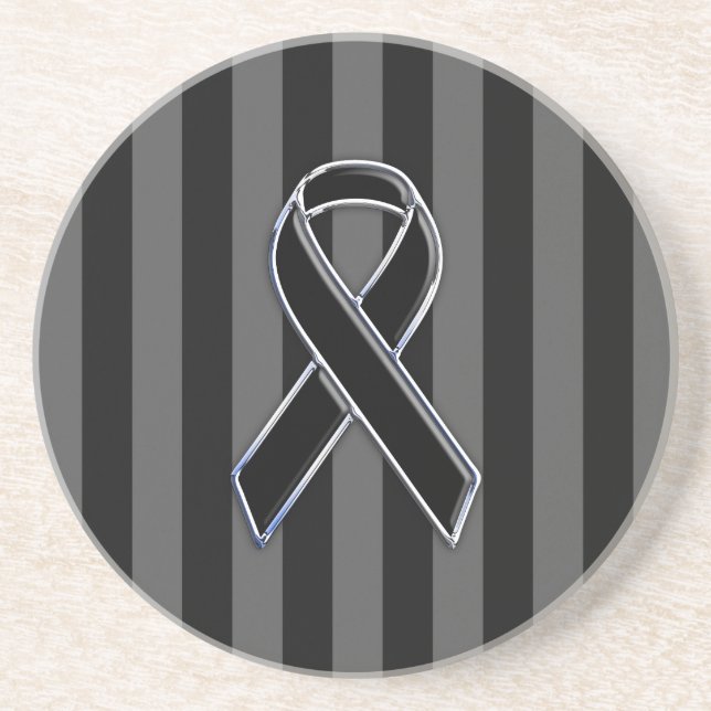 Black Ribbon Awareness Stripes Coaster (Front)