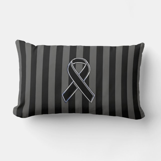 Black Ribbon Awareness Stripes Lumbar Cushion (Front)