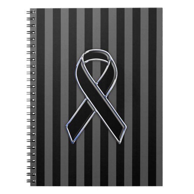 Black Ribbon Awareness Stripes Notebook (Front)