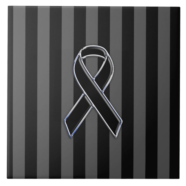 Black Ribbon Awareness Stripes Tile (Front)