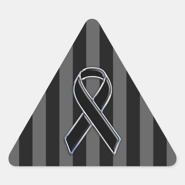 Black Ribbon Awareness Stripes Triangle Sticker (Front)