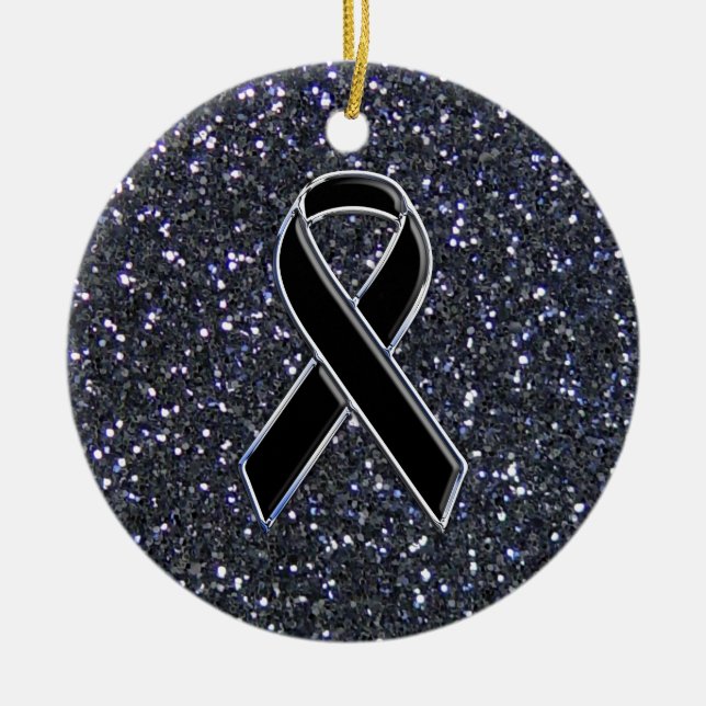 Black Ribbon Awareness Symbol Ceramic Tree Decoration (Front)