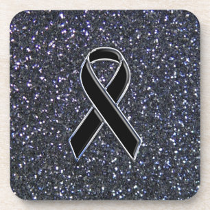 Black Ribbon Awareness Symbol Coaster