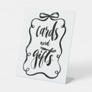 Black Ribbon Bow Cards and Gifts Bridal Shower Pedestal Sign