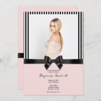Black Ribbon Bow Stripes Blush Pink Photo Sweet 16
