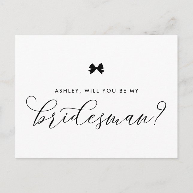 Black Ribbon Bow Will You Be My Bridesman Card (Front)
