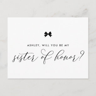 Black Ribbon Bow Will You Be My Sister of Honour Postcard