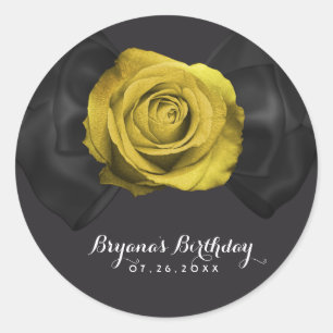 Black Ribbon Bow & Yellow Rose ANY COLOR Elegant Classic Round Sticker