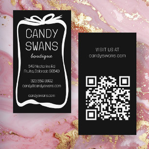 Black Ribbon Bows Sweet Custom QR Code Girly  Business Card