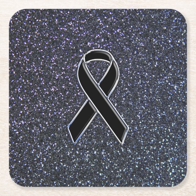 Black Ribbon Decor Square Paper Coaster (Front)