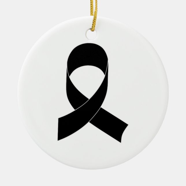 Black Ribbon Drawing Ceramic Tree Decoration (Front)