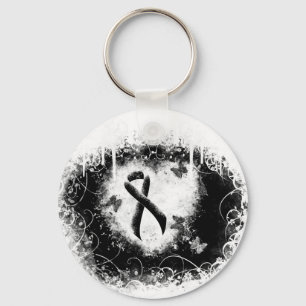 Black Ribbon Grunge Heart Key Ring
