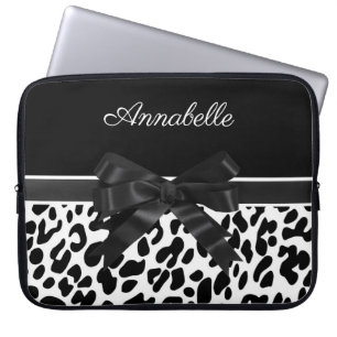 Black Ribbon Leopard Print Laptop Sleeve