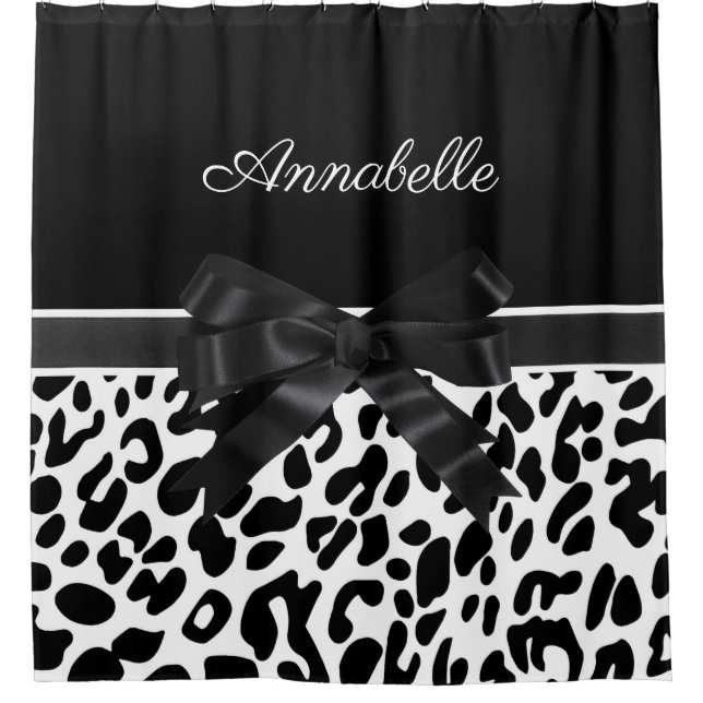 Black Ribbon Leopard Print Shower Curtain (Front)