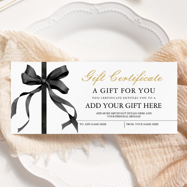 Black Ribbon Minimalist Gift Voucher Certificate Invitation (Creator Uploaded)