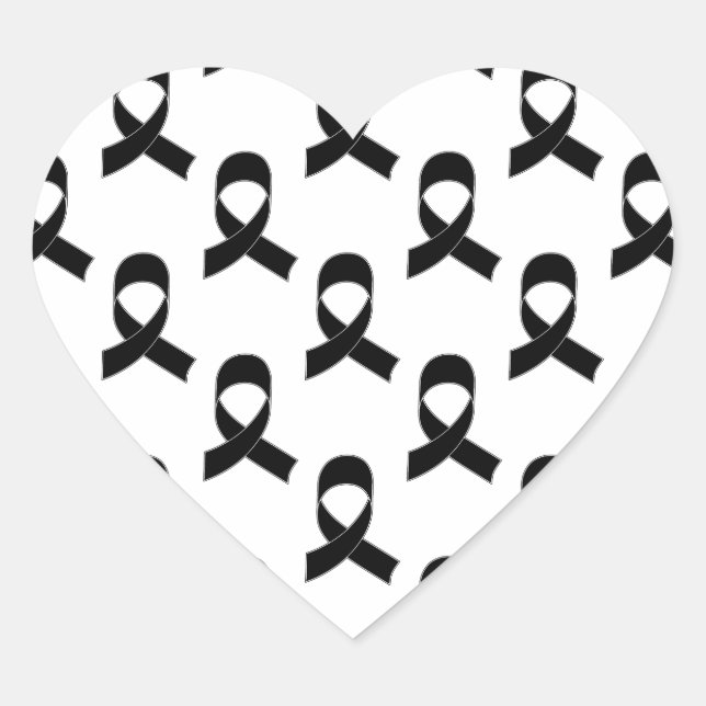 Black Ribbon Pattern Heart Sticker (Front)