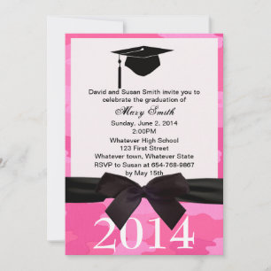 Black Ribbon Pink Camouflage Graduation Invite